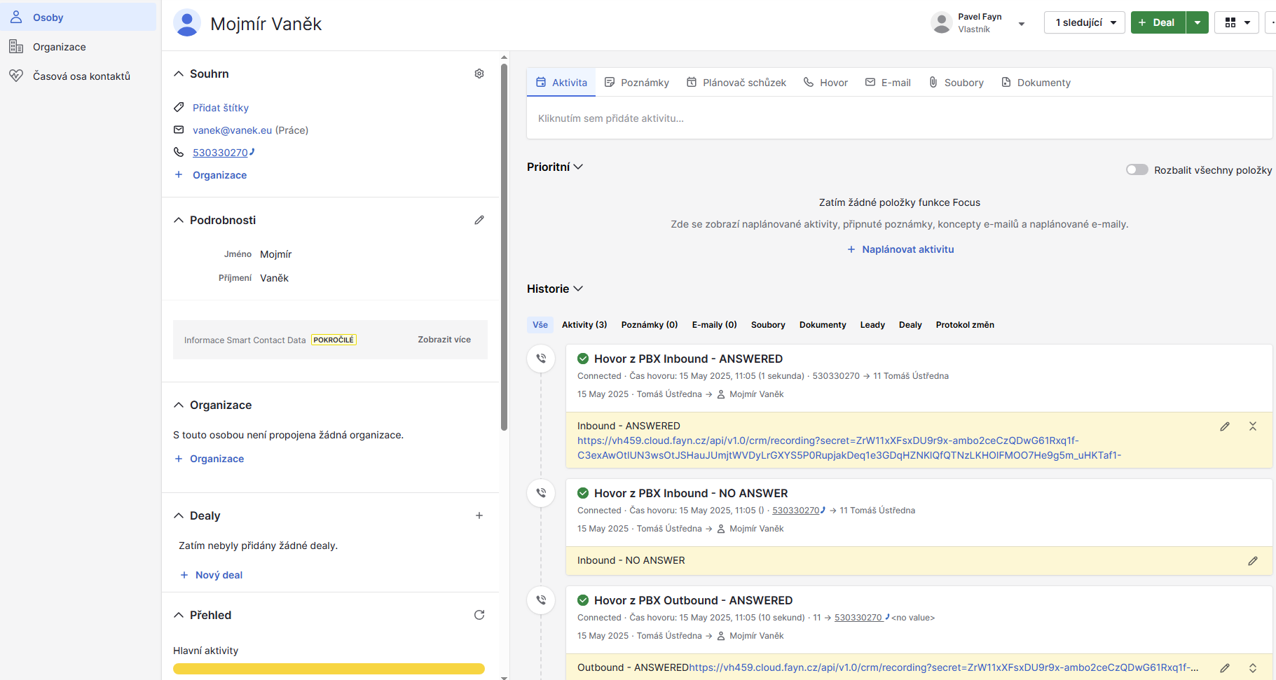 Telefonování v Pipedrive